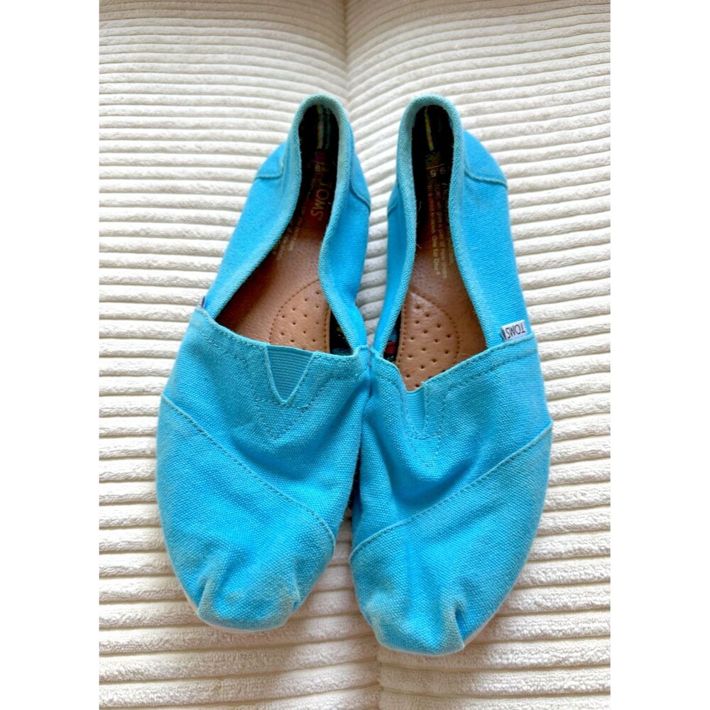Toms Print Canvas Slip On Shoes Size 9.5 Women’s Aqua Bright Blue Comfort Boho